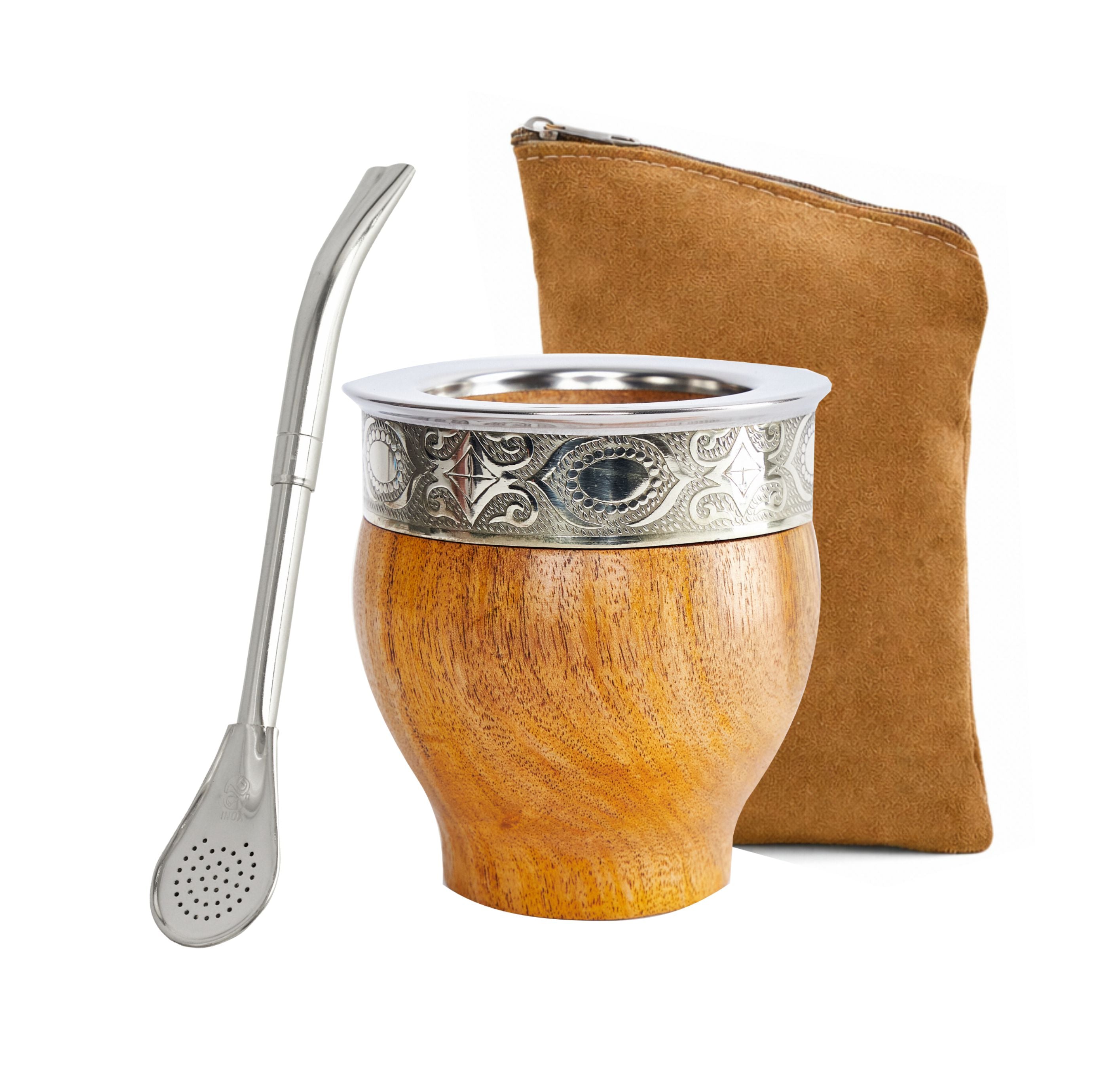 3x1 - Mate Imperial de Algarrobo Premium + Bombilla + Yerbera Gamuza