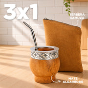 3x1 - Mate Imperial de Algarrobo Premium + Bombilla + Yerbera Gamuza