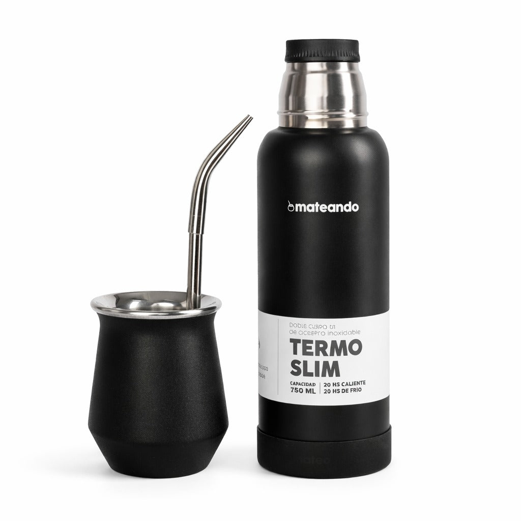 Set Office Negro - Mate Gota + Termo 750 ml + Bombilla