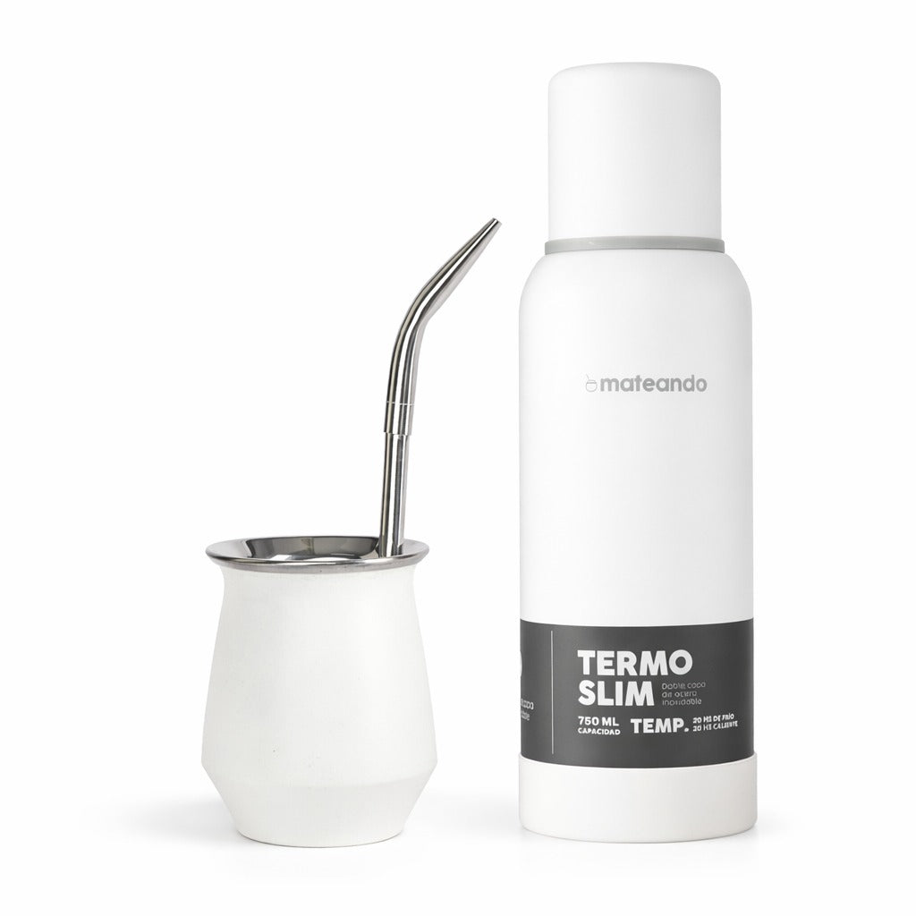 Set Office Blanco - Mate Gota + Termo 750 ml + Bombilla