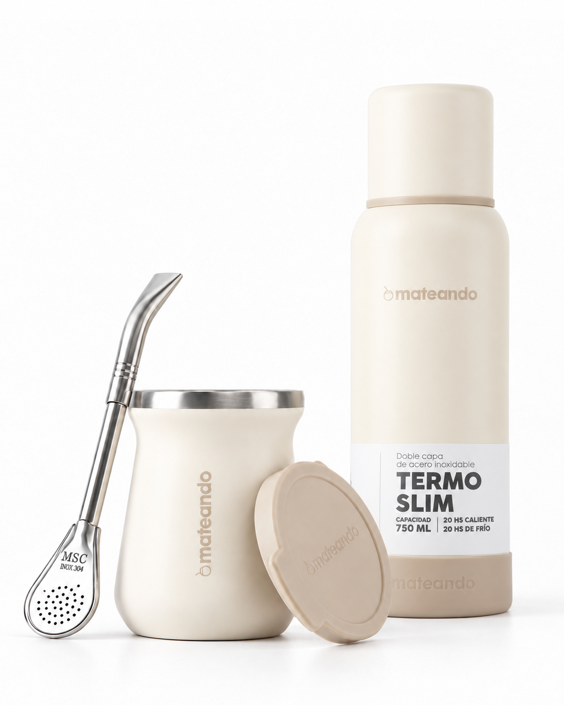 Kit Matero Termo 750ml Mate Beige con Bombilla - Mateando
