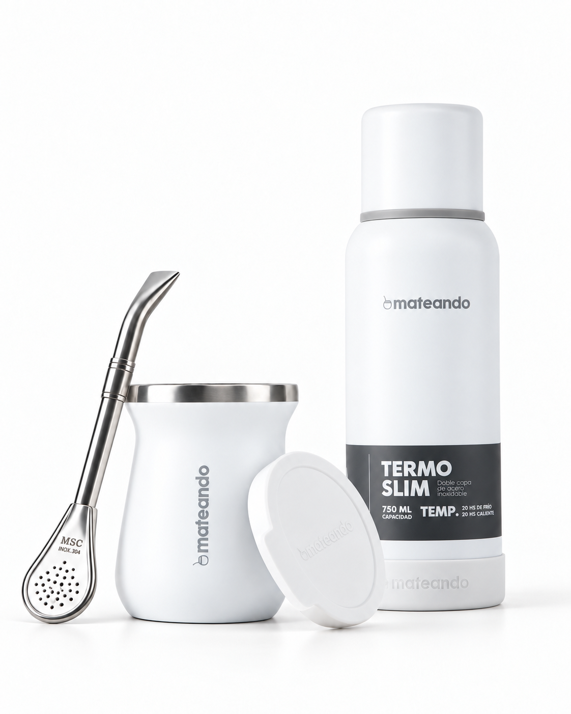 Kit Matero Termo 750ml Mate Blanco con Bombilla - Mateando