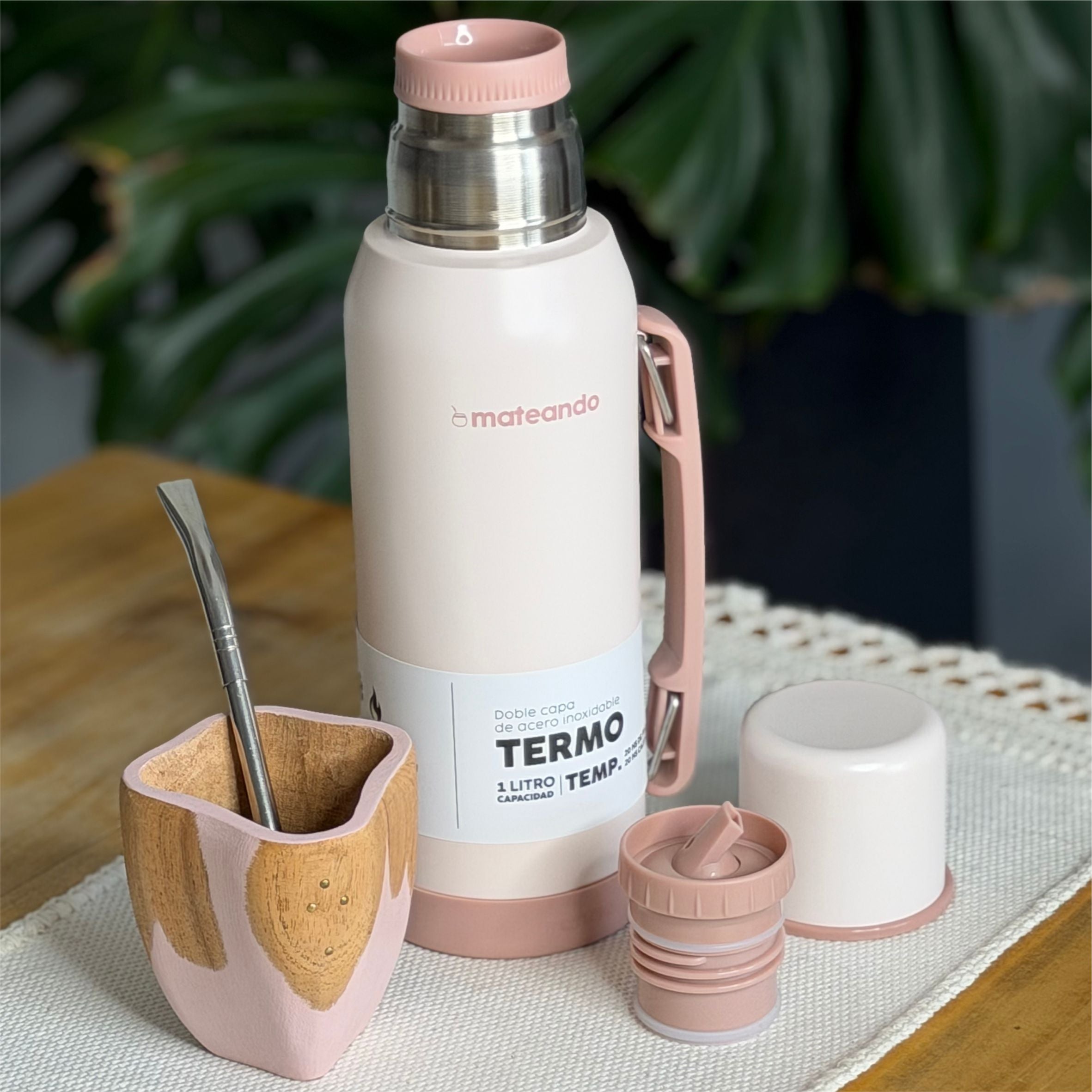 Set Vaca Ranchero 4.0 Rose Quartz + Termo Mateando 1 L + Bombilla