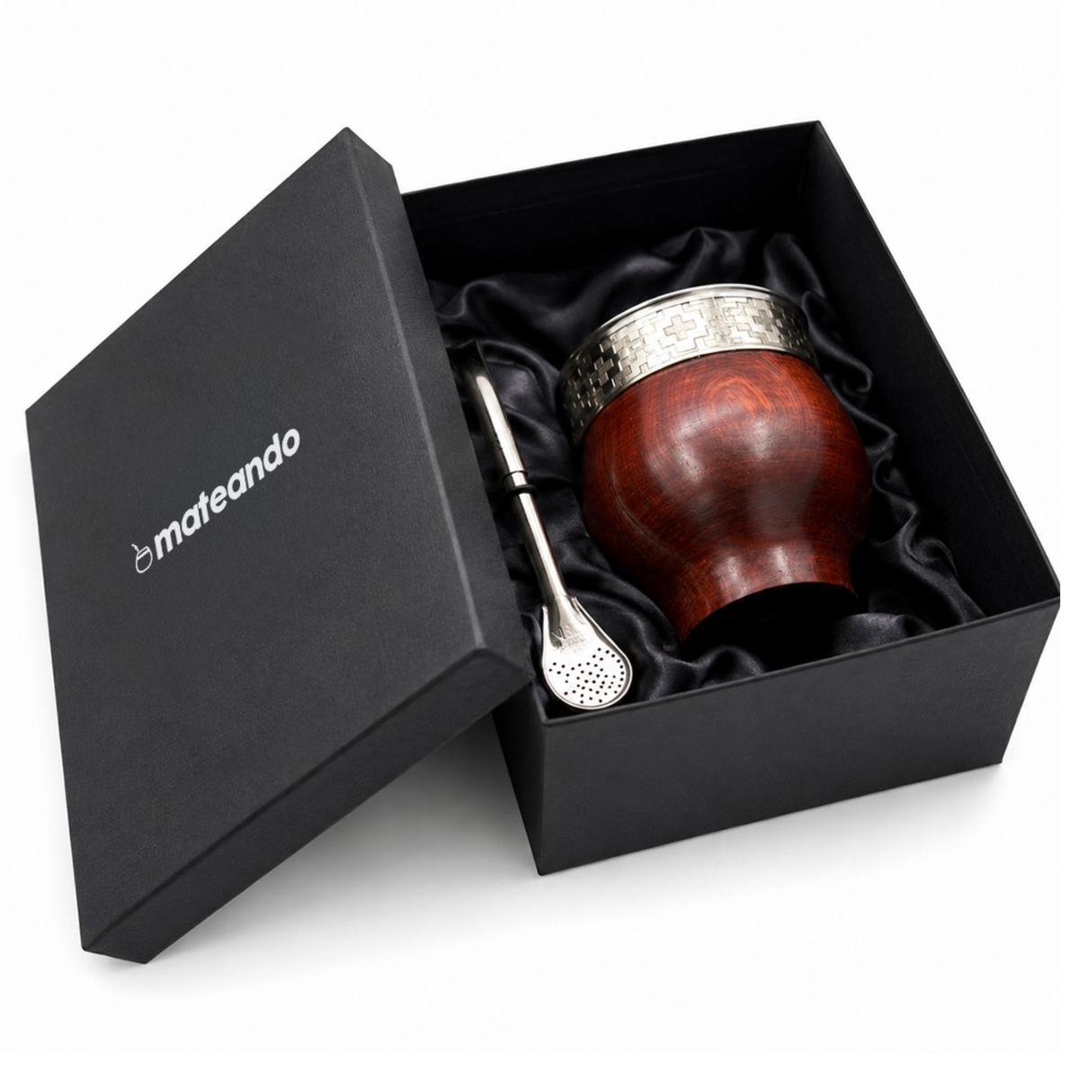 Mate Imperial Algarrobo Encerado Grabado Con Bombilla Pico De Loro
