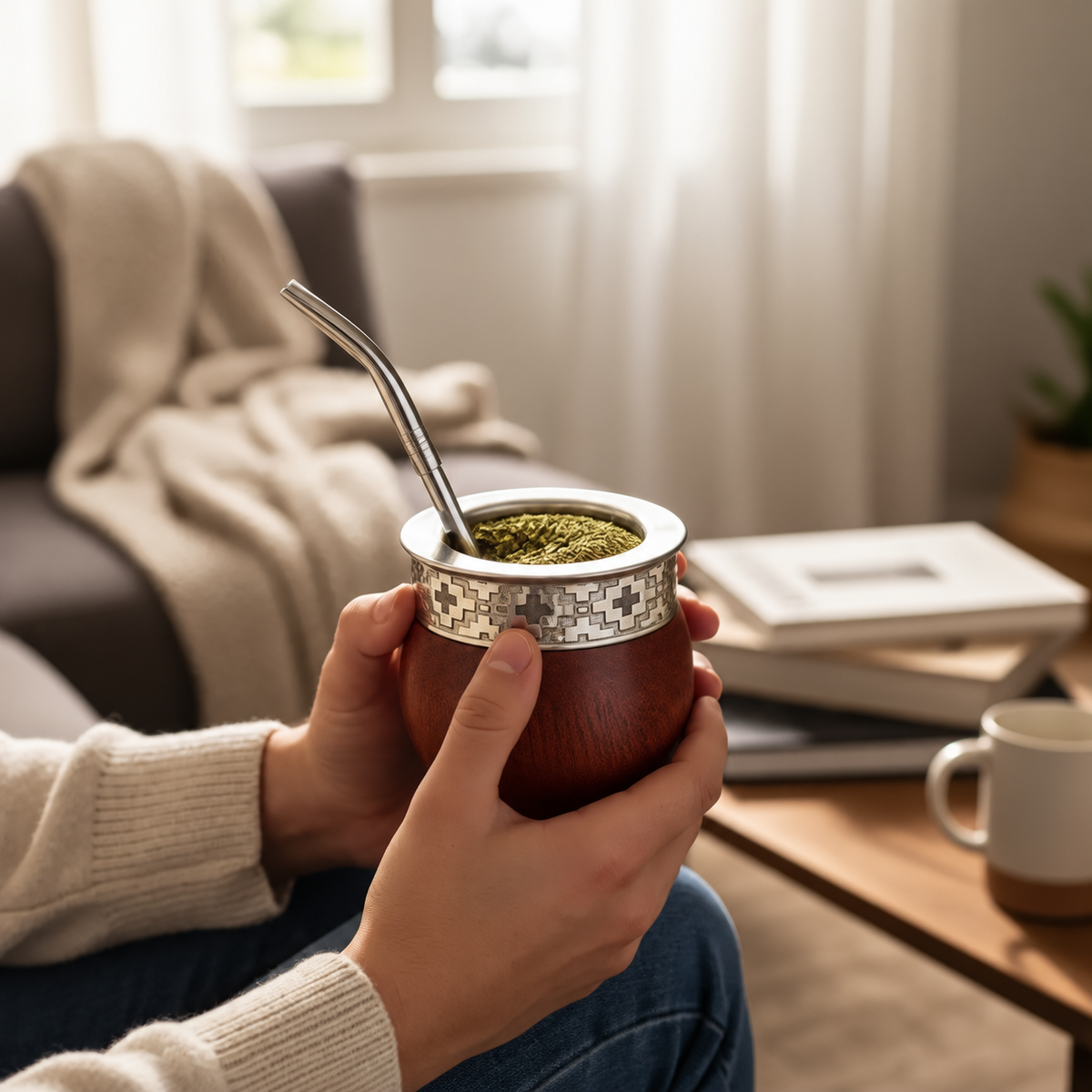 Mate Imperial Algarrobo Encerado Grabado Con Bombilla Pico De Loro