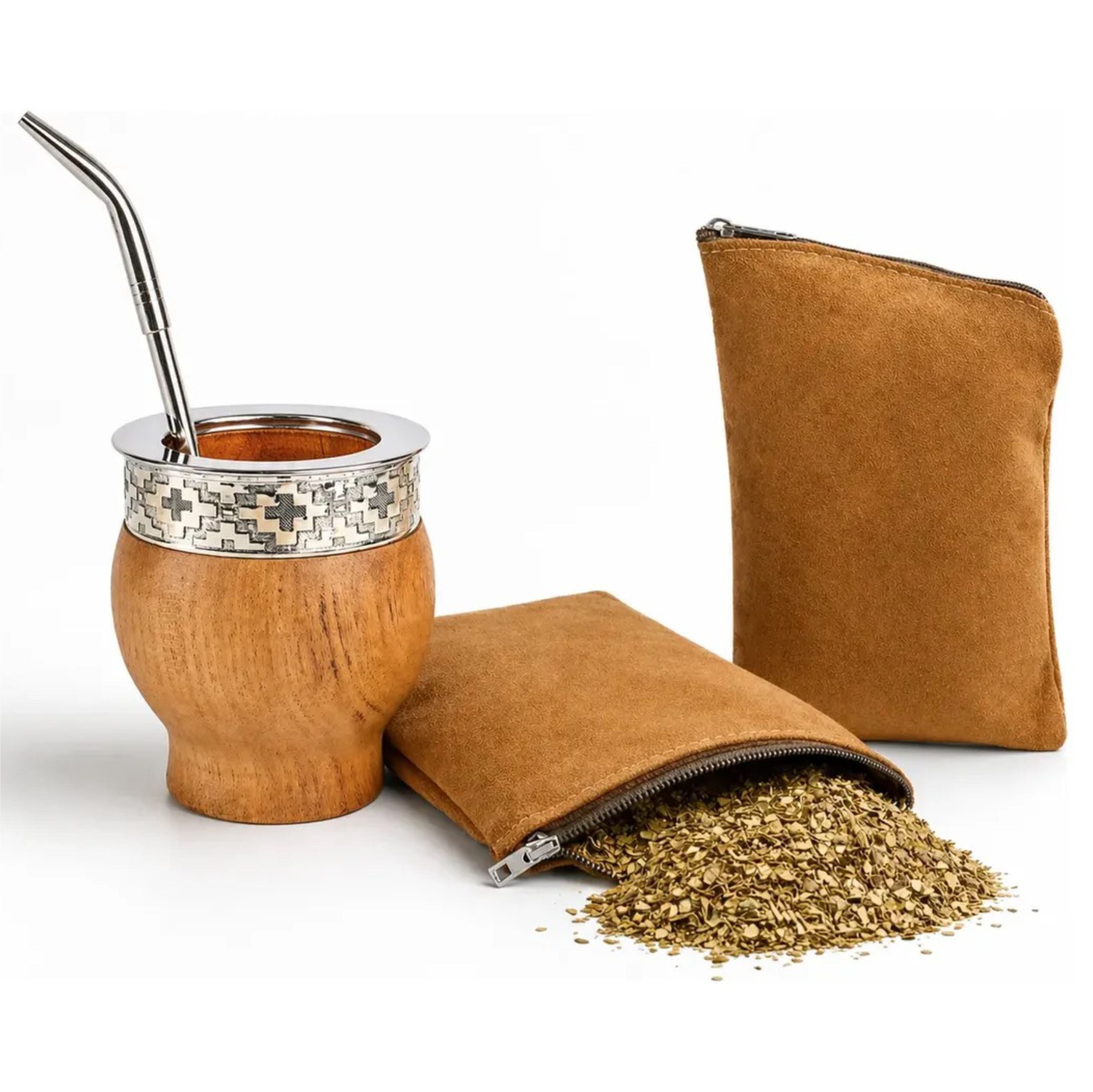 3x1 - Mate Imperial de Algarrobo Premium + Bombilla + Yerbera Gamuza