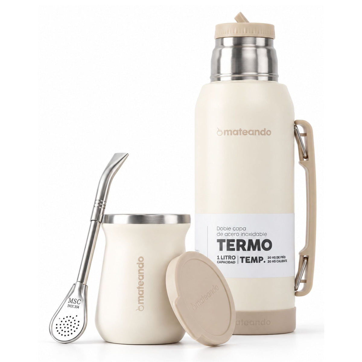 Kit Matero Termo 1 L Mate Beige c/ Bombilla
