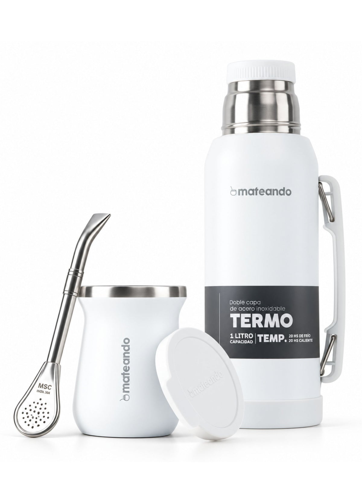 Kit Matero Termo 1 L Mate Blanco con Bombilla - Mateando