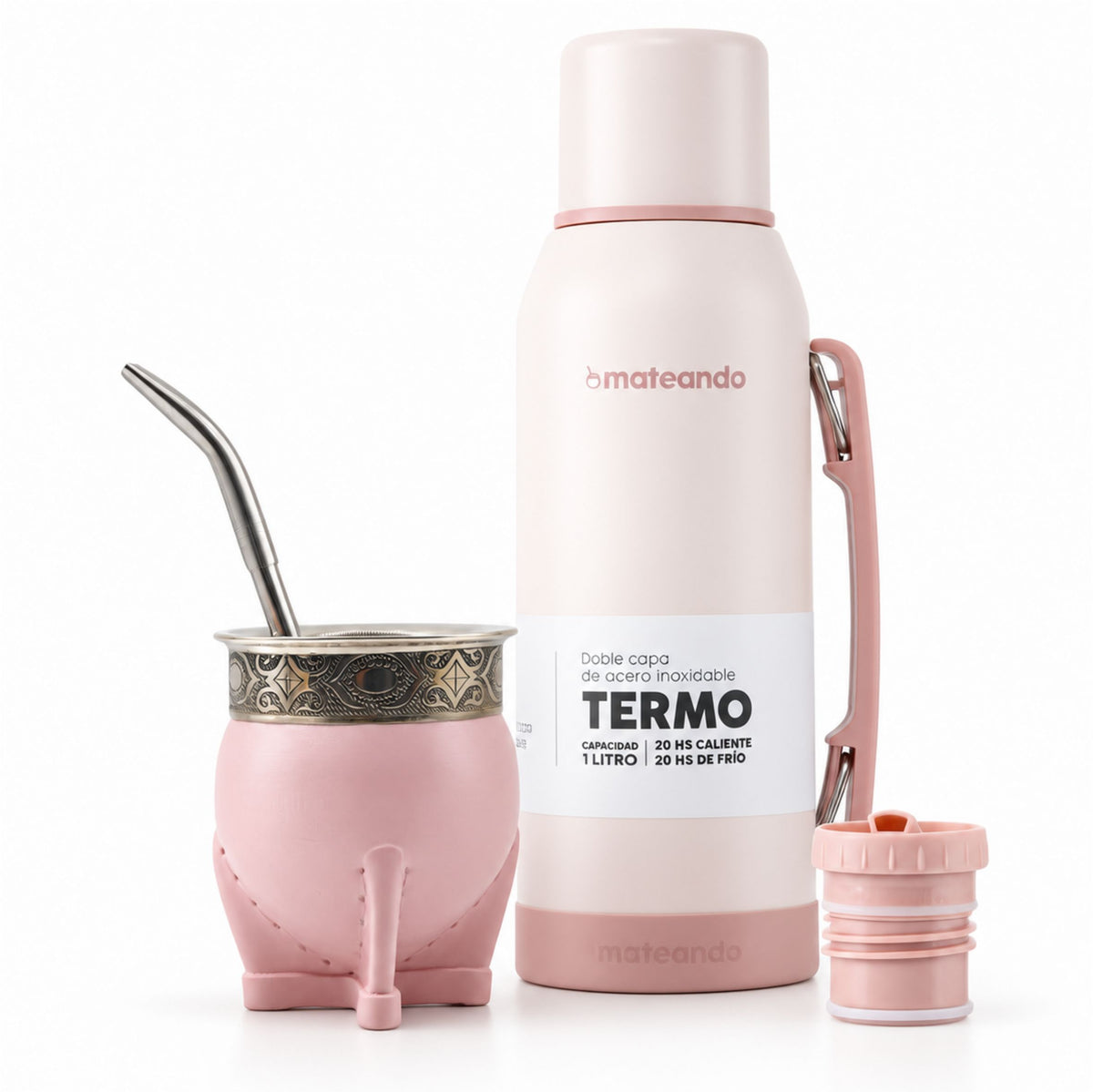Set Imperial Acero Rose Quartz  + Termo Mateando  + Bombilla