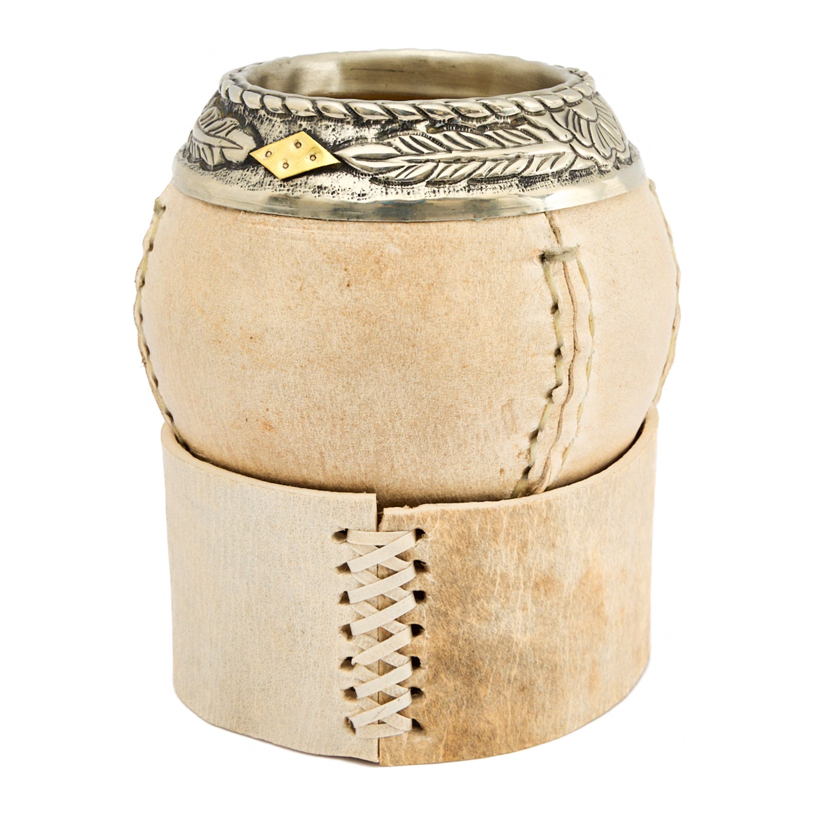 Mate Torpedo Crudo Alpaca Cincelado Premium (Base de cuero)