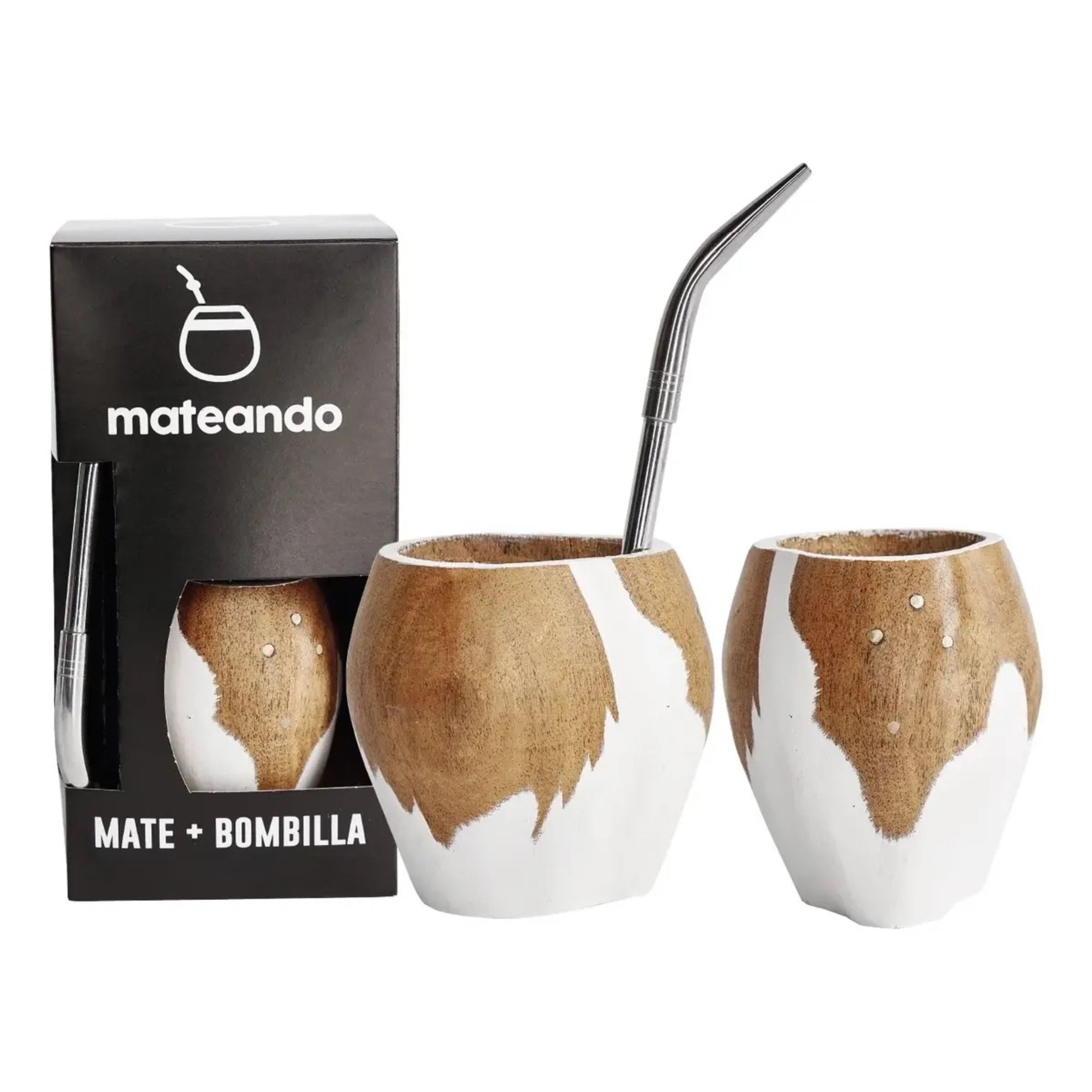 3x1 - Mate Vaca Ranchero Blanco + Bombilla + Yerbera Gamuza