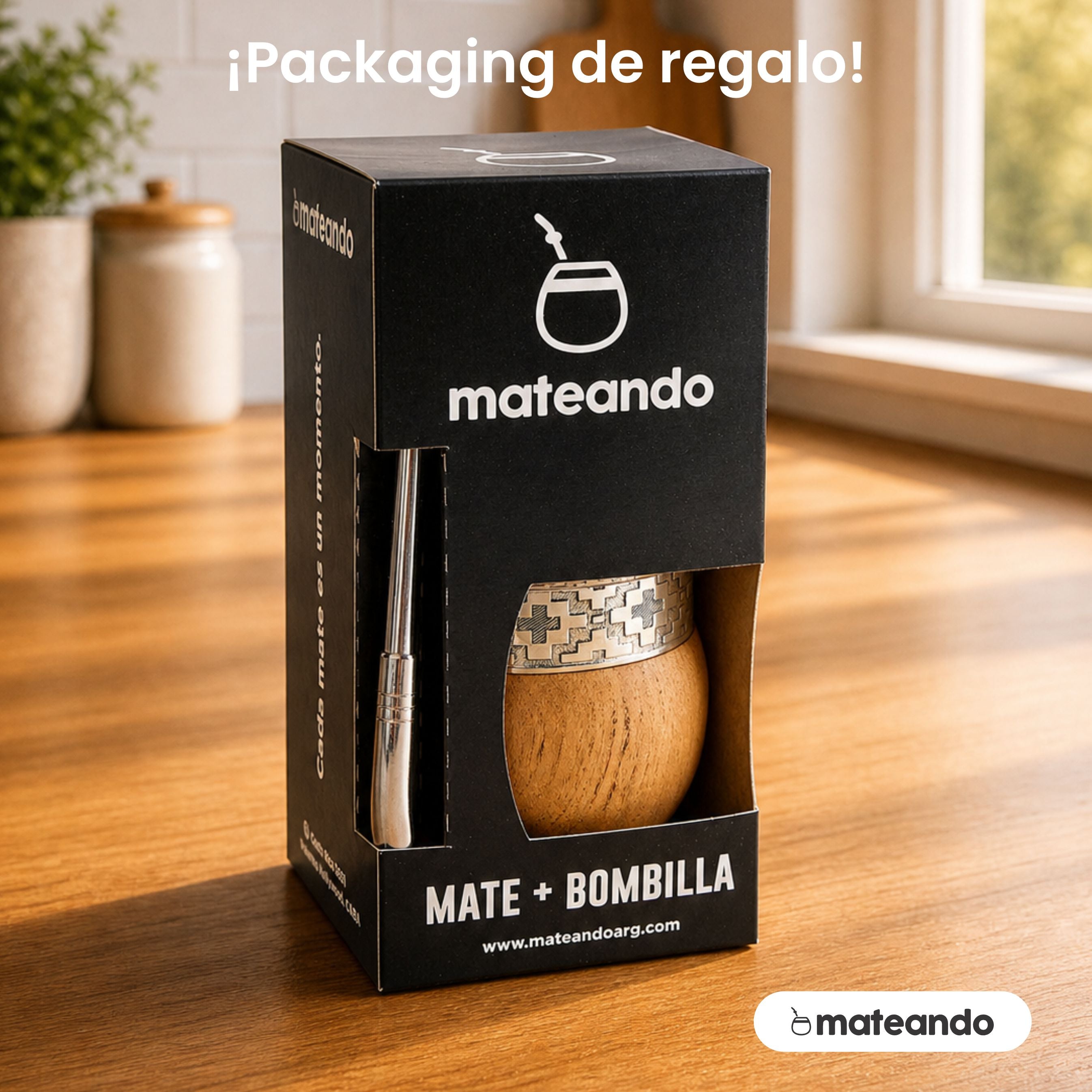 3x1 - Mate Imperial de Algarrobo Premium + Bombilla + Yerbera Gamuza
