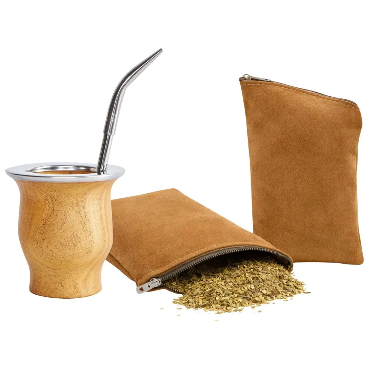 3x1 - Mate Camionero Algarrobo Bombilla Yerbera Gamuza