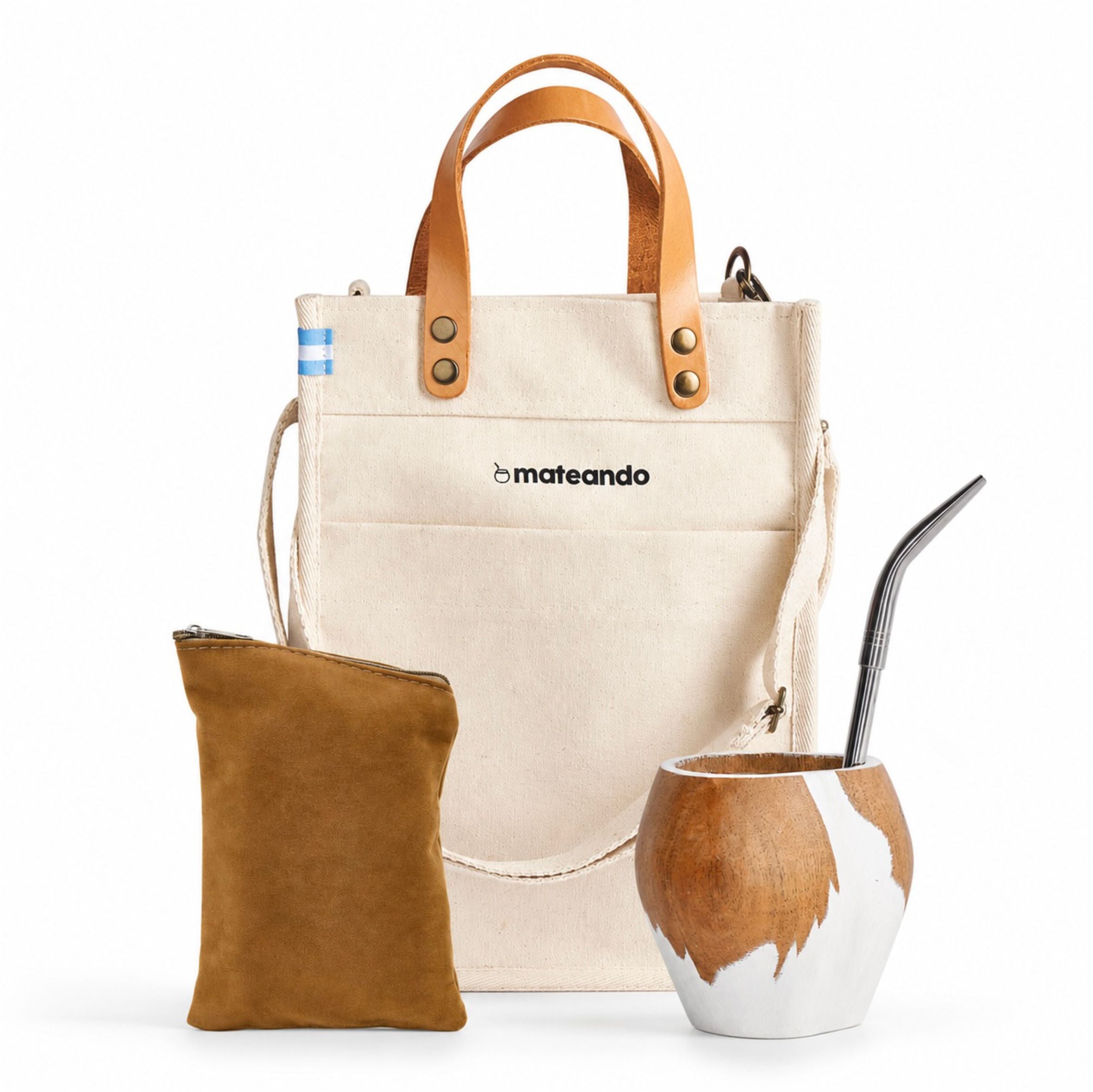 Set Matero: Mate Vaca + Bombilla + Yerbera Gamuza + Tote Matera