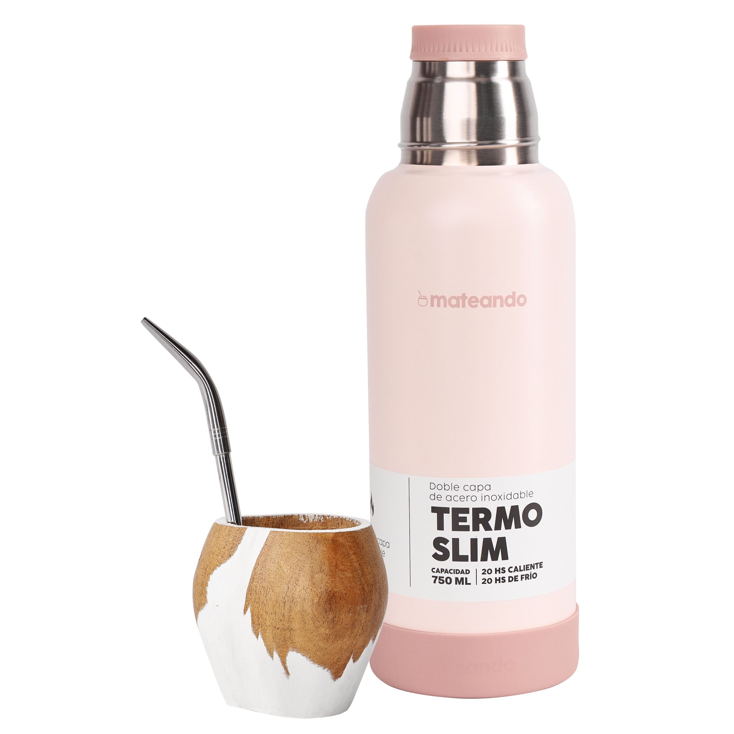 Set Mate Vaca Ranchero + Termo Mateando 750 ml Rosa + Bombilla