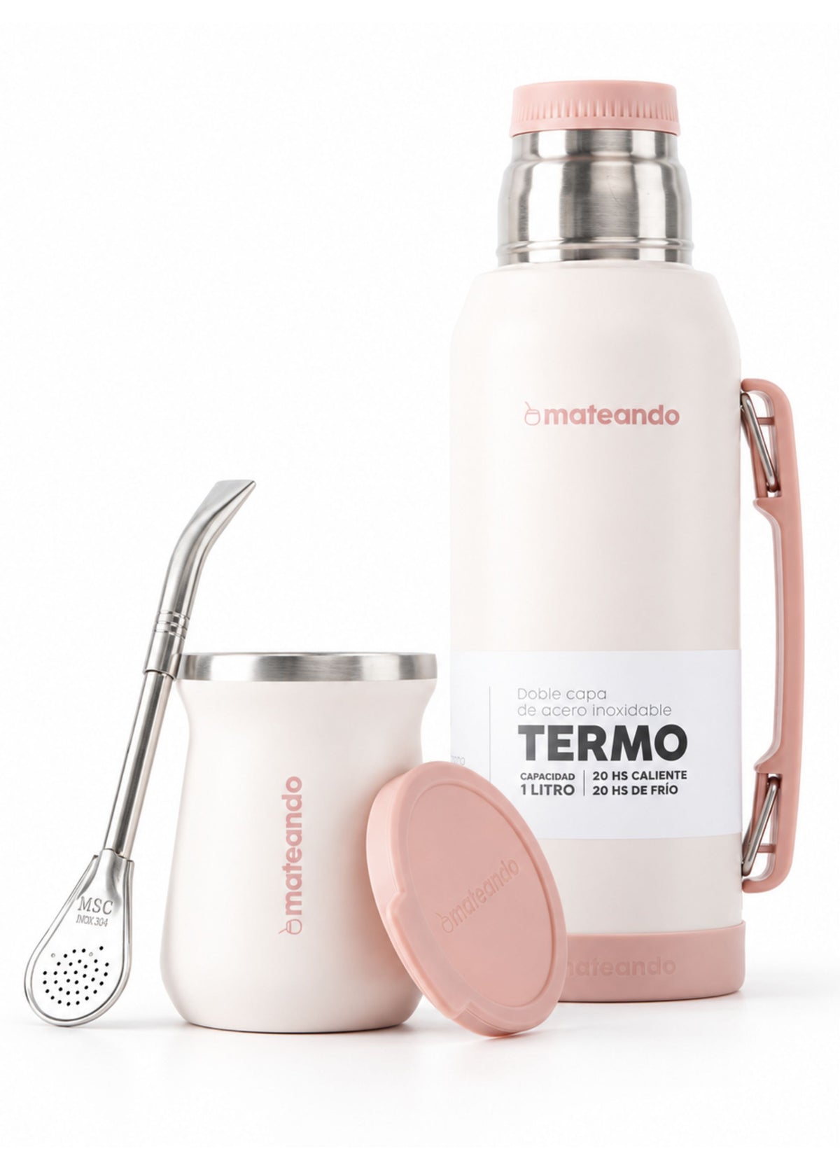 Kit Matero Termo 1 L Mate Rose Quartz con Bombilla - Mateando