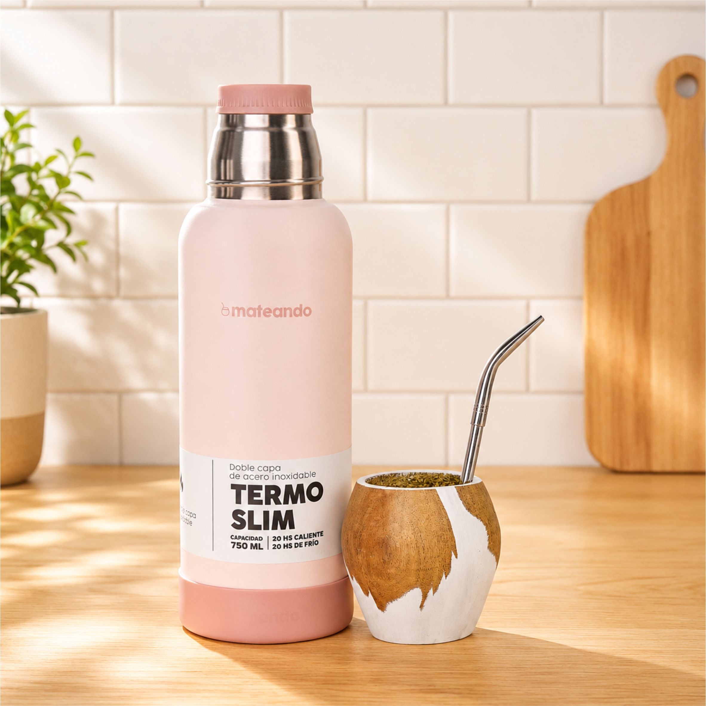 Set Mate Vaca Ranchero + Termo Mateando 750 ml Rosa + Bombilla