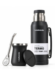 Kit Matero Termo 1 L Mate Negro con Bombilla - Mateando