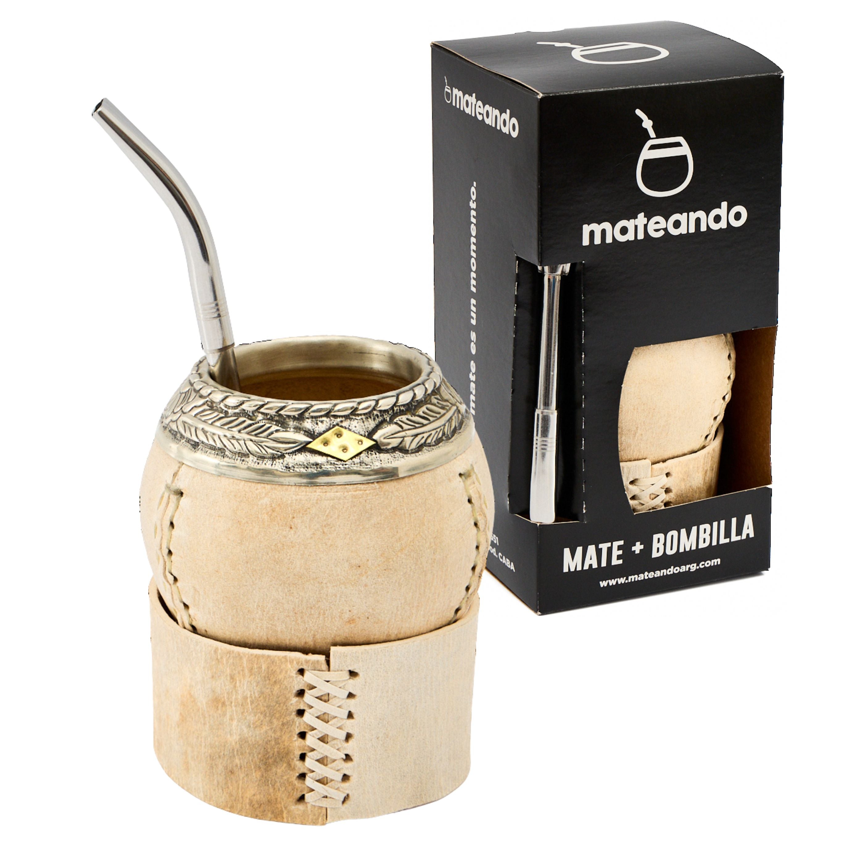 Mate Torpedo Crudo Alpaca Cincelado Premium (Base de cuero)
